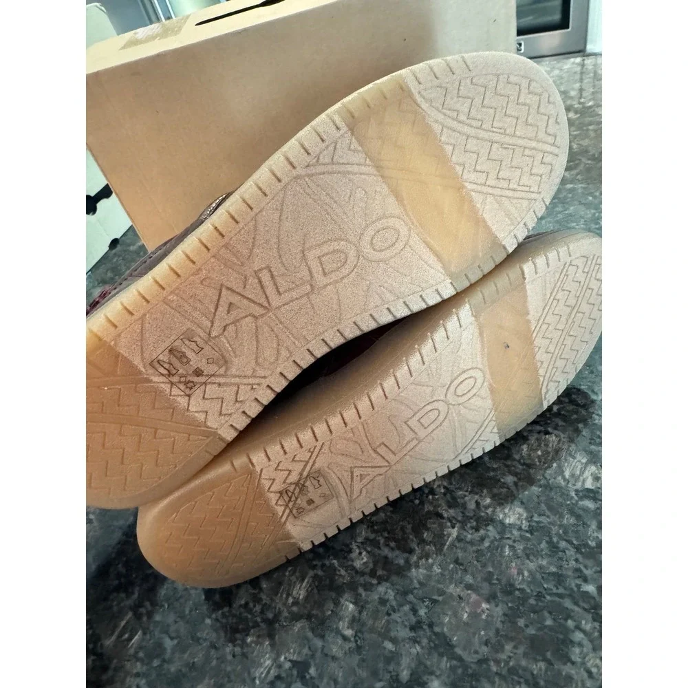 Aldo Chicsneaker2 Burgundy Croc Embossed Low Top Sneakers Womens 10 41 Gum Sole - Picture 6 of 6